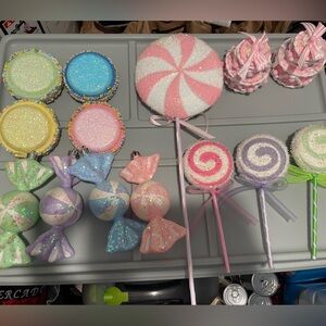 Glittery Candy Ornament Set - Pink, Purple, Green, Blue